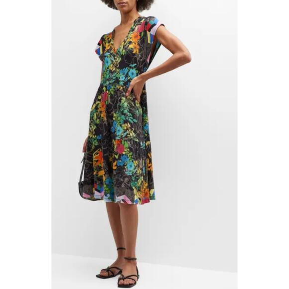 Johnny Was Dresses & Skirts - Johnny Was Nero Tiered Floral-Print Cap-Sleeve Bamboo Midi Dress Size Medium